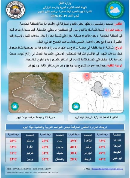 طقس العراق.. أجواء صحوة ودرجات حرارة تلامس الـ 50 مئوية