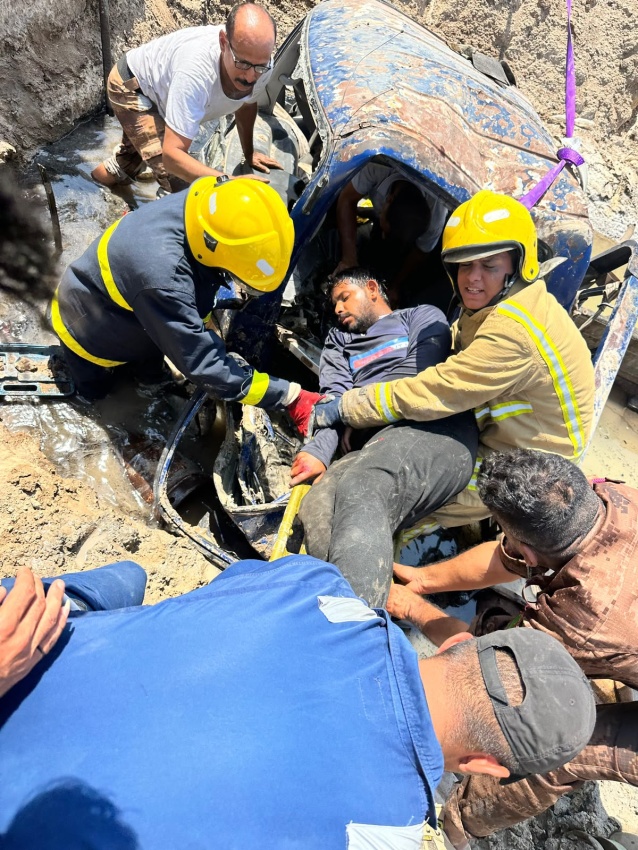 إنقاذ سائق احتجز داخل شاحنة محملة بأسطوانات غاز إثر حادث في قضاء شط العرب