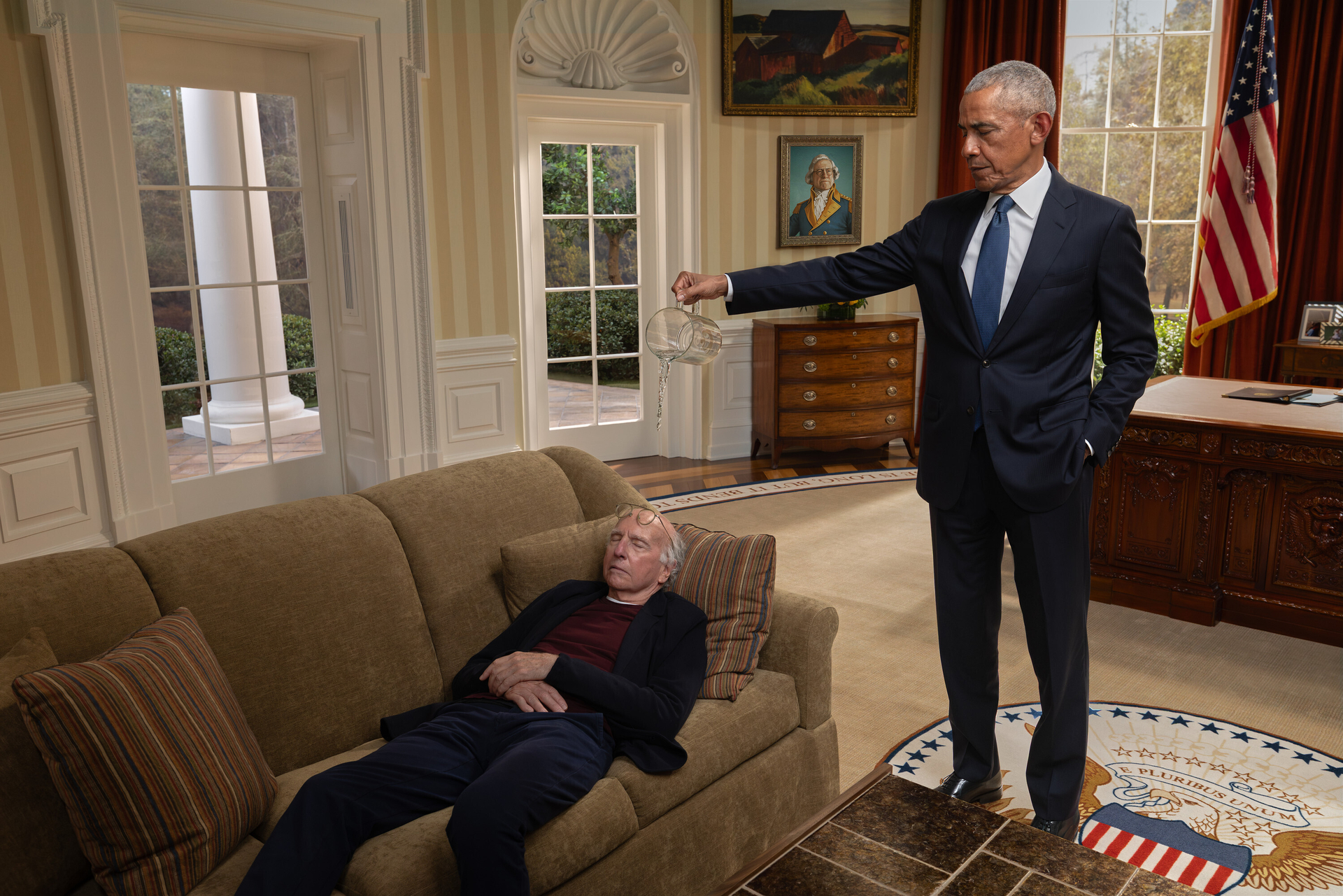 Behind the Scenes of Obama’s Acting Cameo in ‘Life, Larry’: Blaming Larry David for His Tan Suit Debacle, Improvising Lines and Ranting About Ketchup