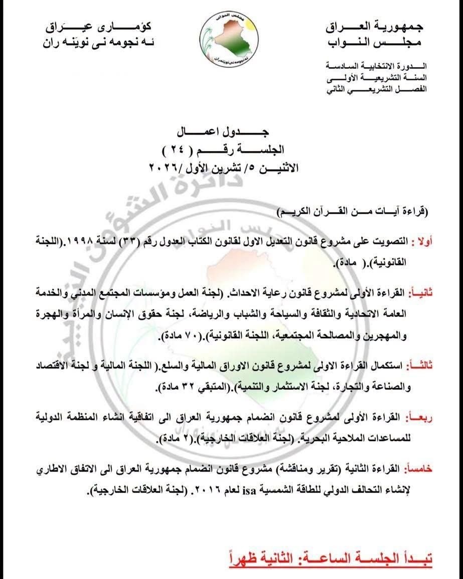 مجلس النواب يدرج 5 ملفات على جدول أعمال جلسة الاثنين المقبل